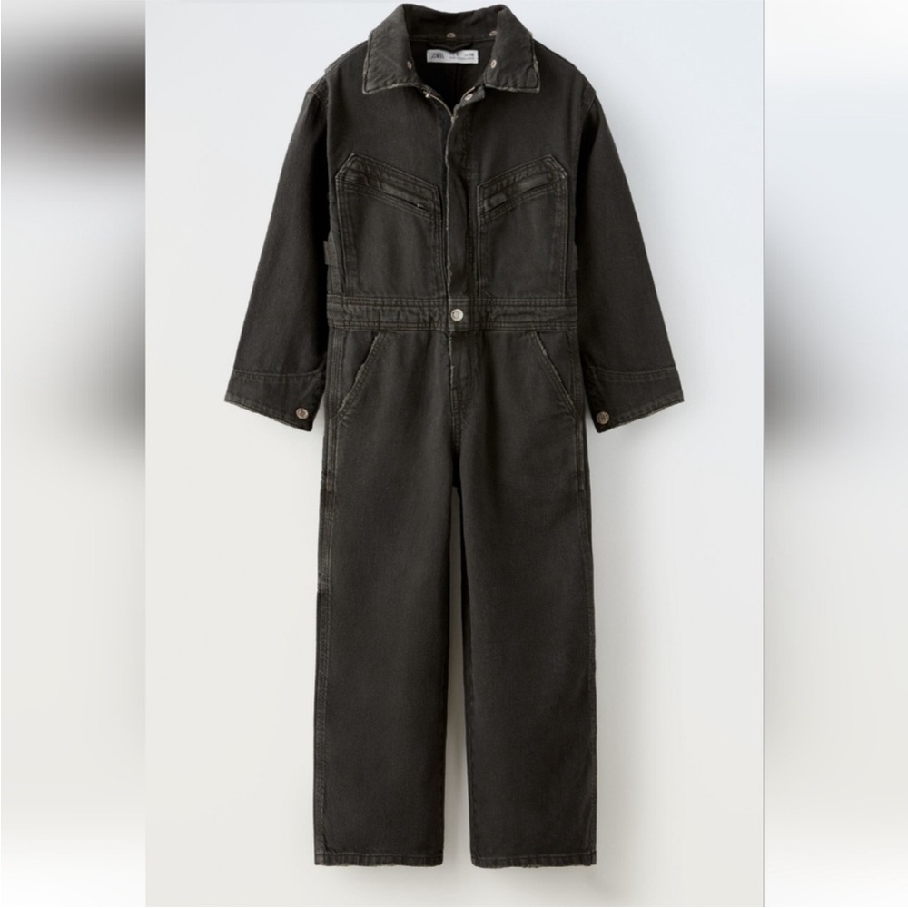 Zara Denim Black Jean Jumpsuit With Hoodie Size 13/14
